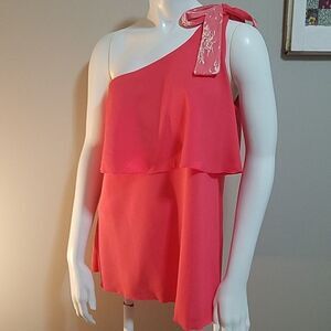 NWT Ginger G. Coral Ruffle One Shoulder Tank (M)